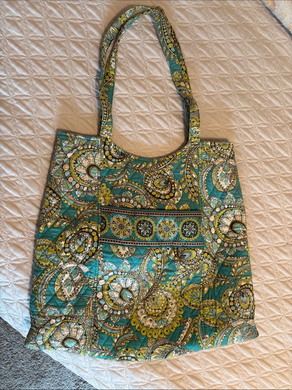 Vera Bradley Teal and Yellow Paisley Quilted Tote